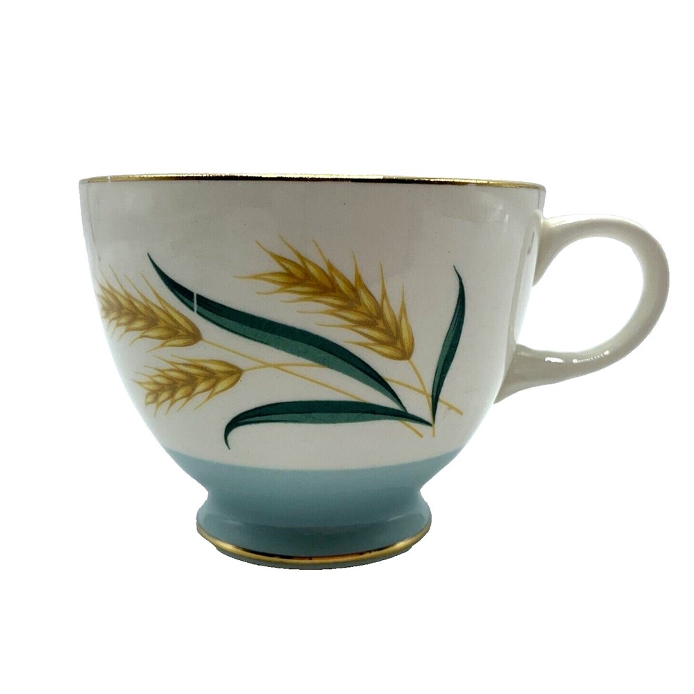 Vintage Viking Wheat Tea Coffee Cup Blue Gold Mid Century Table Decor